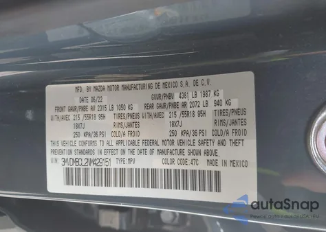 2022 Mazda Cx-30 Carbon Edition from USA, damaged, VIN 3MVDMBCL2NM429151